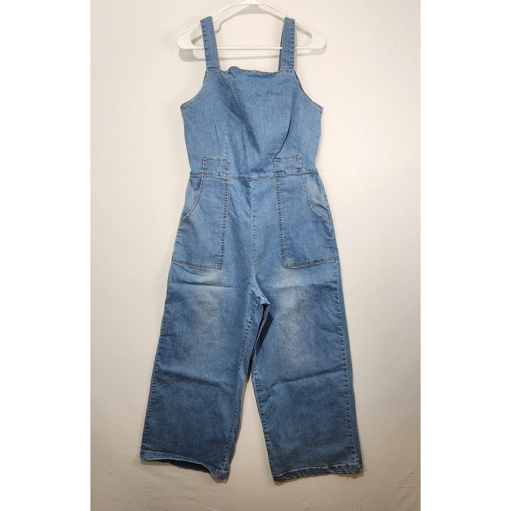 Copper Key Women's Casual Comfy Denim Wide Leg Overall Size L